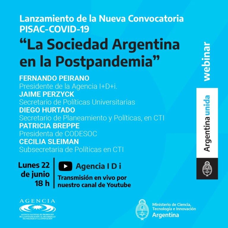 Convocan a presentar proyectos sobre la sociedad argentina Postpandemia de Coronovirus